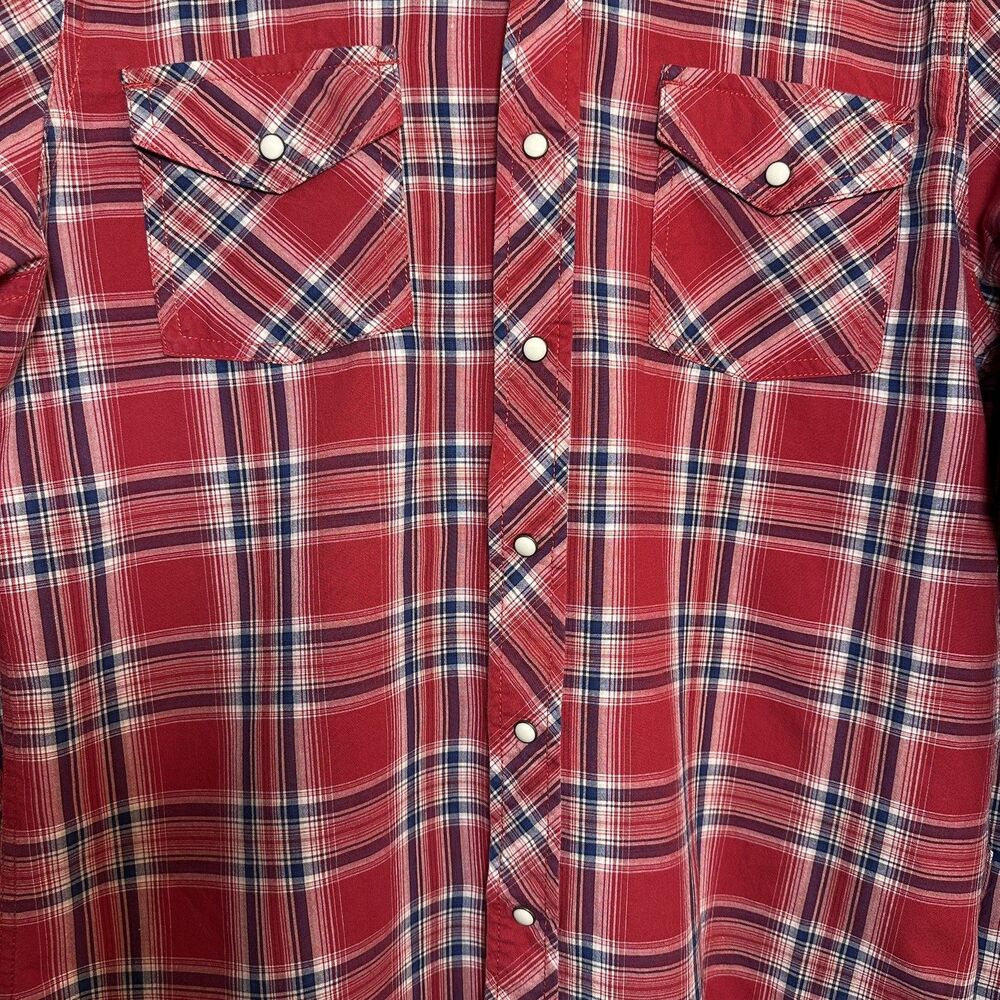 Roebuck & Co Vintage Western-style Cowboy Red, W, & B with Pearl Snaps Large - Picture 8 of 14